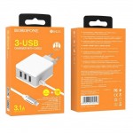 СЗУ  3 USB 2400mAh + кабель micro USB BOROFONE BA42A Joyful three-port charger with cable белый