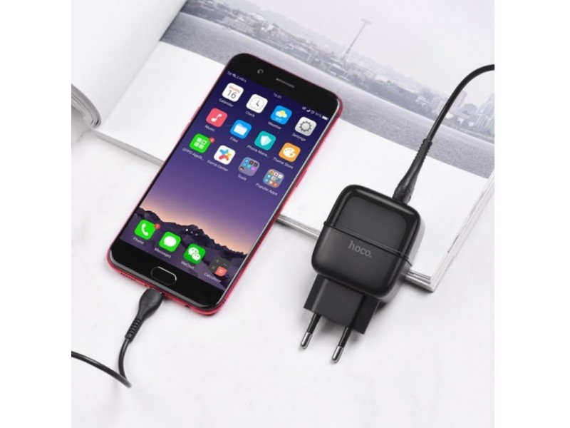 Сетевое зарядное устройство 2 USB 2400mAh  HOCO C77A Highway dual port charger черный