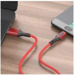 Кабель USB - Lightning HOCO U79, 2,4A красный 1,2м (в оплетке, LED индикатор)