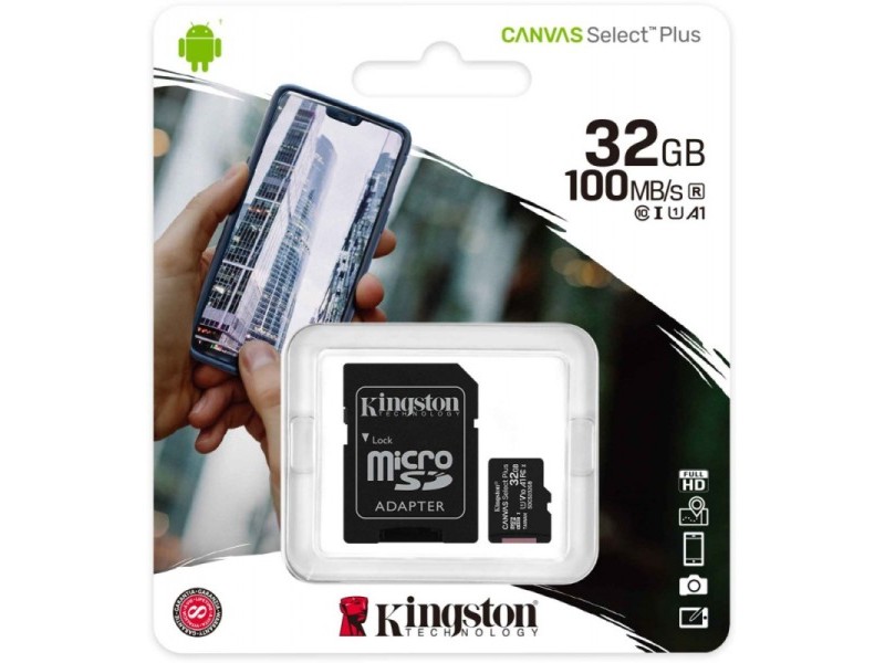 Флеш карта microSDHC 32GB Kingston SDCS2/32GB Canvas Select Plus + adapter