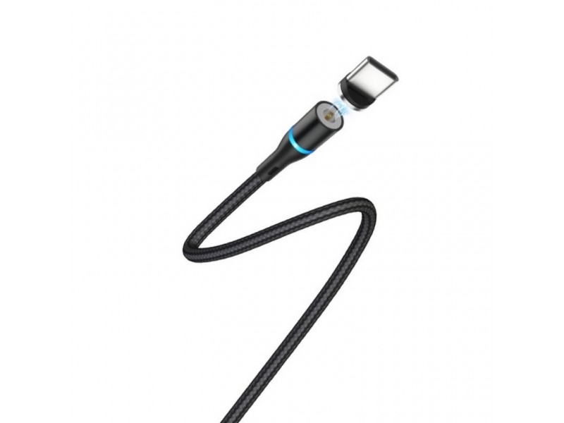 Кабель USB - USB Type-C BOROFONE BU16, 3A черный 1,2м (в оплетке, магнитный, LED индикатор)