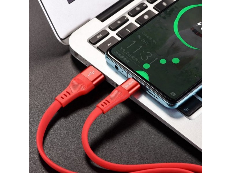 Кабель USB - USB Type-C BOROFONE BU18, 3A красный 1,2м (силиконовый)