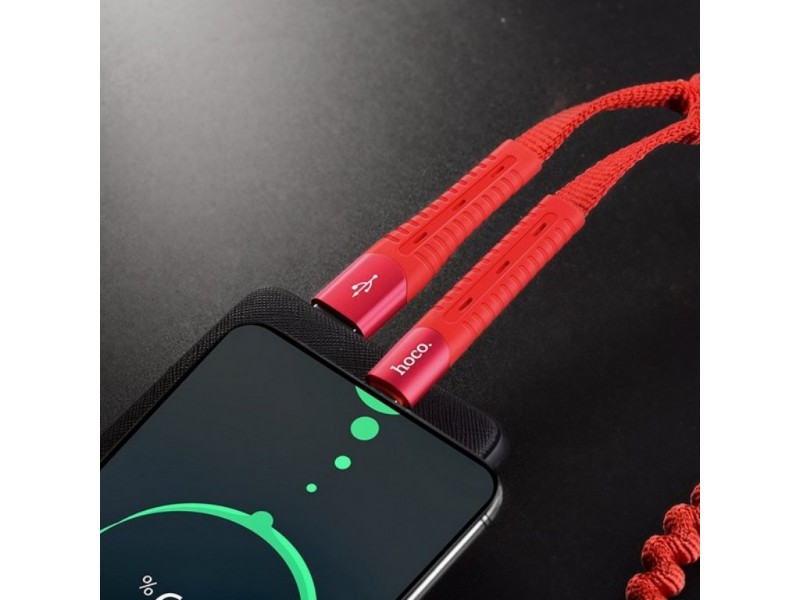 Кабель USB - USB Type-C HOCO U78, 2,4A красный 0,8-1,2м (в оплетке, с ус-нием сгиба, растягивается)