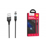 Кабель USB - Lightning HOCO U76, 2,4A (черный) 1,2м (в оплетке, магнитный, LED индикатор)