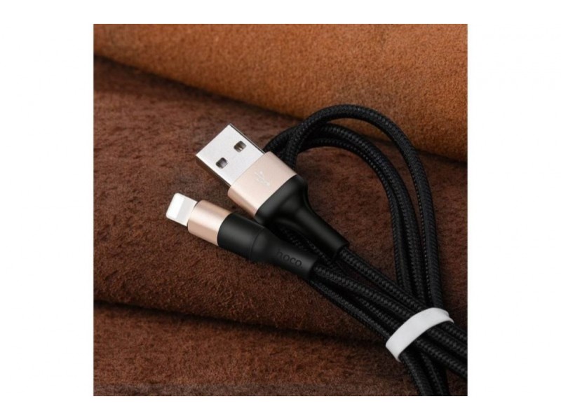 Кабель USB - Lightning HOCO X26, 2,4A (черно-золотистый) 1м (в оплетке)