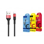 Кабель USB - Lightning HOCO X26, 2,4A черно-красный 1м (в оплетке)