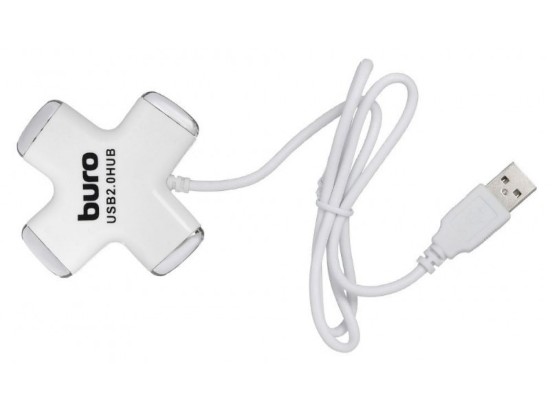 Разветвитель USB 2.0 Buro BU-HUB4-0.5-U2.0-Сross 4порт. белый