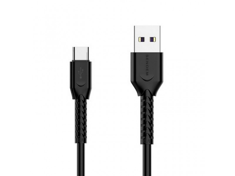 Кабель USB - USB Type-C SENDEM T8 Черный 6A (TYPE C) 1м