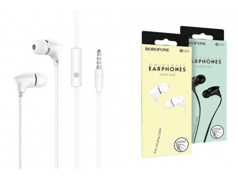 Наушники вакуумные проводные BOROFONE BM26 Rhythm universal earphones (белый)
