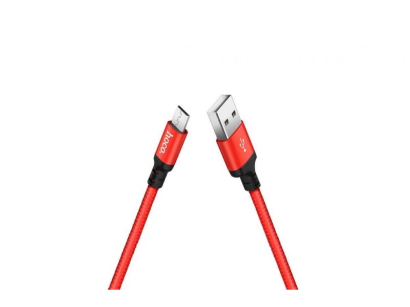 Кабель USB - MicroUSB HOCO X14 2,4A черно-красный 2м (в оплетке)
