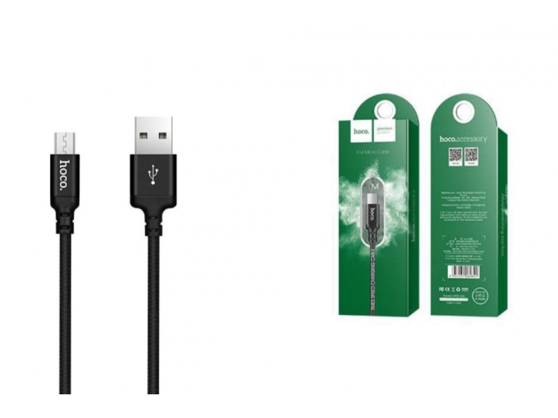 Кабель USB - MicroUSB HOCO X14 2,4A черный 2м (в оплетке)