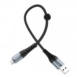 Кабель USB - MicroUSB HOCO X38 2,4A черный 0,25м (в оплетке)
