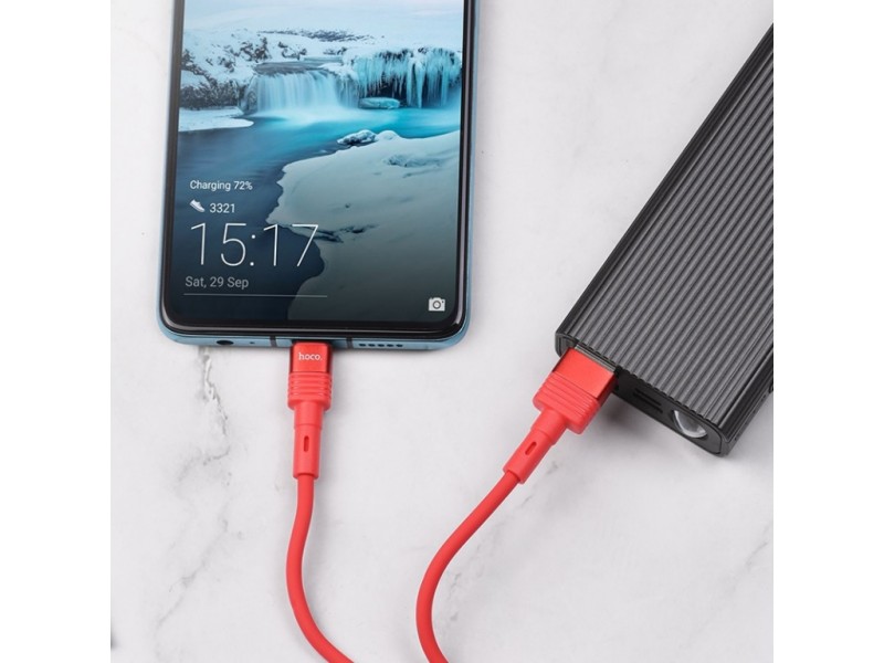 Кабель USB - USB Type-C HOCO U82, 3A красный 1,2м (силиконовый, LED индикатор)