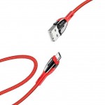 Кабель USB - USB Type-C HOCO U89, 3A красный 1,2м (в оплетке, LED индикатор)