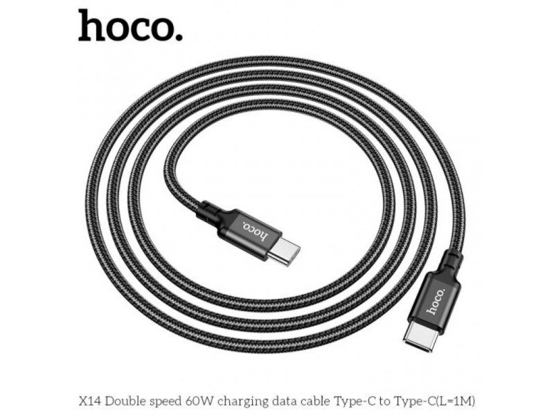 Кабель USB Type-C - USB Type-C HOCO X14, 2A (черный) 1м (в оплетке)