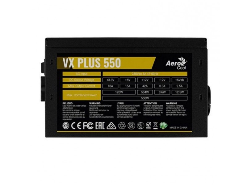 Блок питания Aerocool ATX 550W VX PLUS 550W (20+4pin) 120mm fan 3xSATA RTL