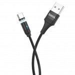Кабель USB - USB Type-C HOCO U76, 3A черный 1,2м (магнитный, в оплетке, LED индикатор)