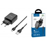 СЗУ USB 2400 mAh + кабель micro USB HOCO N2 Vigor single port charger черный