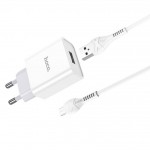 Сетевое зарядное устройство USB + кабель MicroUSB HOCO C81A Asombroco 2100mAh (белый)