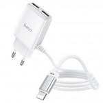 СЗУ  USB 2400mAh + кабель iPhone 5/6/7 HOCO C82A Real power dual port белый  белый