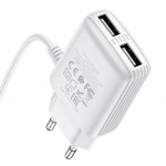 СЗУ  USB 2400mAh + кабель iPhone 5/6/7 HOCO C82A Real power dual port белый  белый