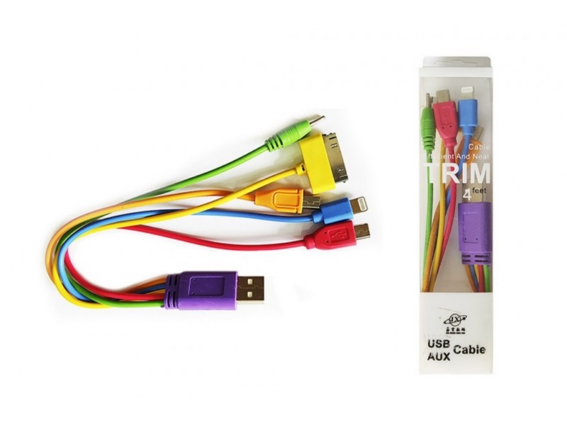 Кабель USB 5 в 1 TRIM micro/mini/Nokia 6101/iPhone 4/iPhone (разноцветный) 0,3 метра