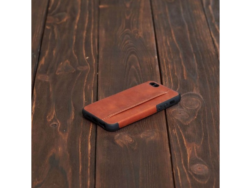 Кожаная накладка Iphone 5/5S с визитницей коричневая