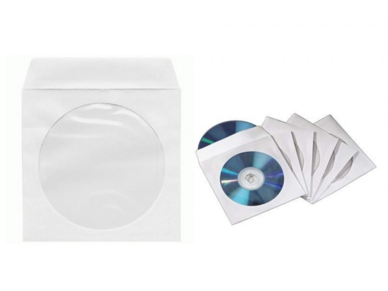 Конверт бумажный белый для диска (125*125), 80г., окно, выруб.язычок  (упаковка 100 штук)