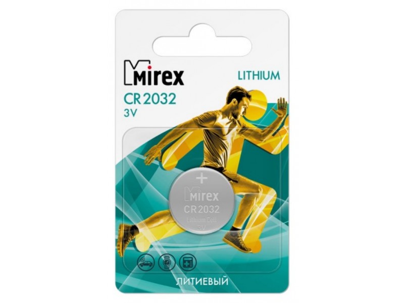 Батарейка литиевая Mirex CR2032 3V цена за 1 шт ecopack (23702-CR2032-E1)