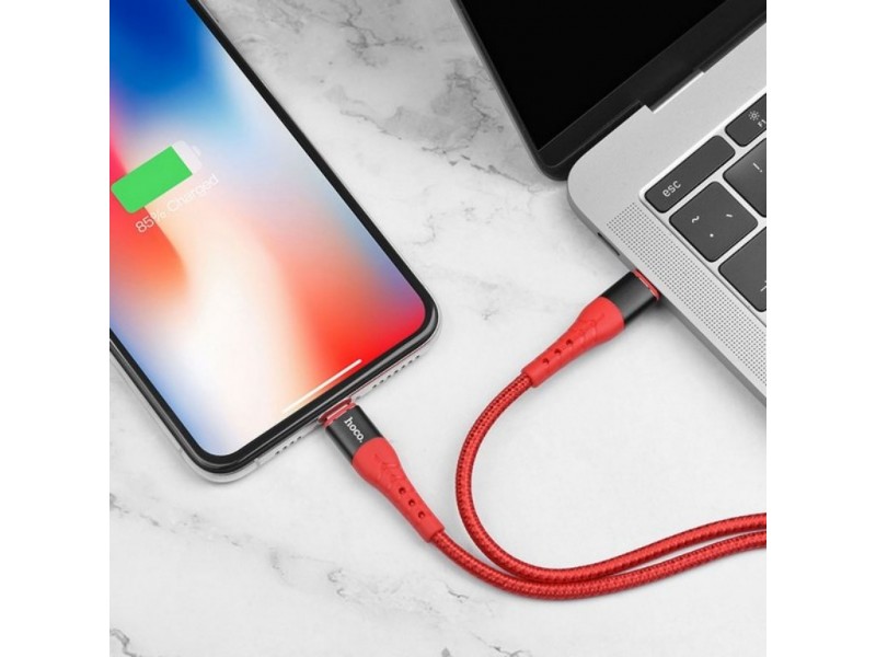 Кабель USB Type-C - Lightning HOCO U64, 3A красный PD18W, 1,2м (в оплетке, с усилением сгиба)