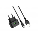 Сетевое зарядное устройство USB + кабель Type-C HOCO С70А QC3.0 (черный)