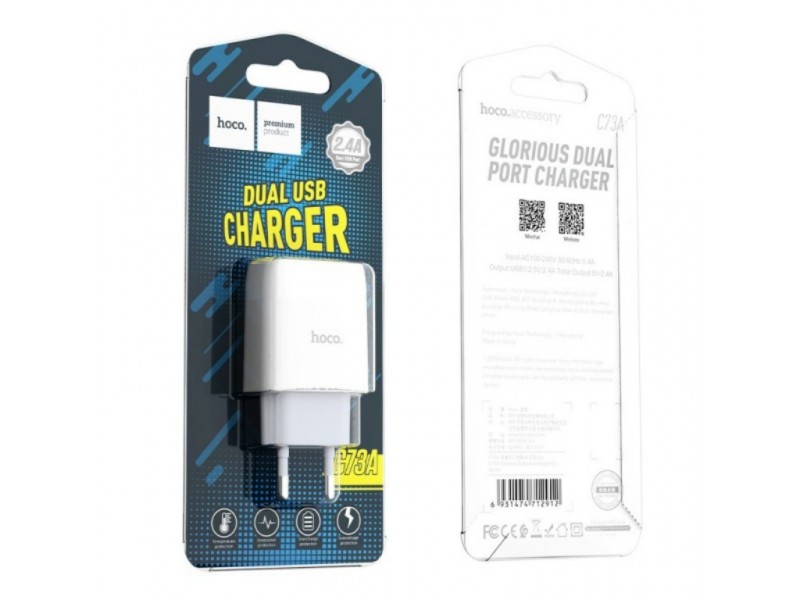 СЗУ 2 USB 2400mAh  HOCO C73A Glorious dual port charger  белый
