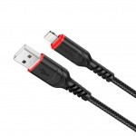 Кабель USB - Lightning HOCO X59, 2,4A черный 1м (в оплетке, с усиление сгиба)