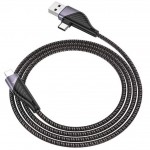 Кабель USB 2 в 1 HOCO U95 (USB/Type-C to Lightning) 3A черный PD20W 1,2м (в оплетке, с усилением)