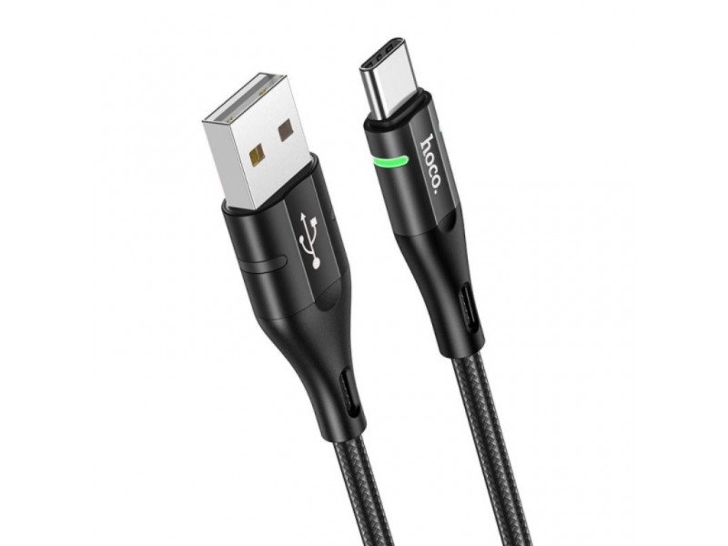 Кабель USB - USB Type-C HOCO U93, 3A (черный) 1,2м (в оплетке, LED индикатор)