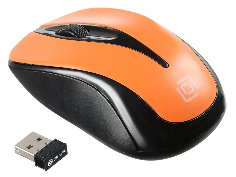 Мышь Оклик 675MW черный/оранжевый оптическая (1200dpi) беспроводная USB для ноутбука (3but)