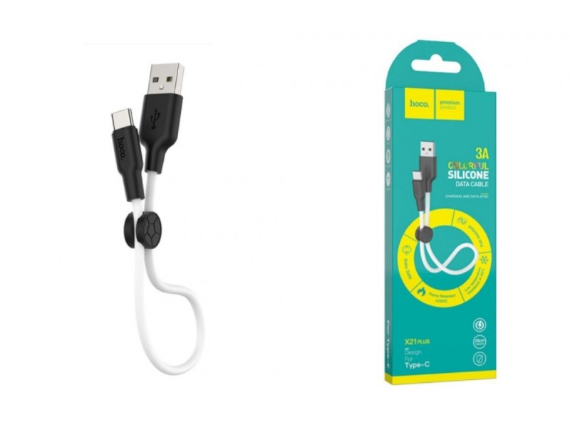 Кабель USB - USB Type-C HOCO X21 PLUS, 3A (черно-белый) 0,25м (силиконовый)